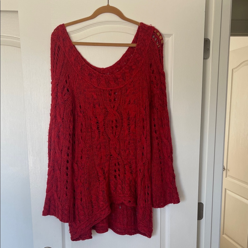 Free People Red Cable Knit Sweater